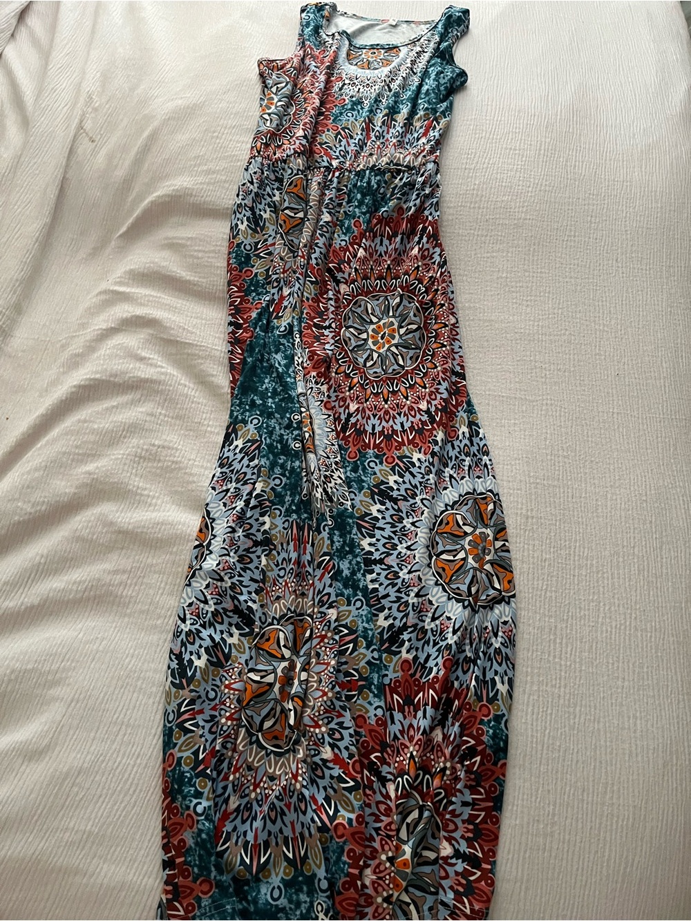 Women’s Printed Maxi Skirt in Teal and Red